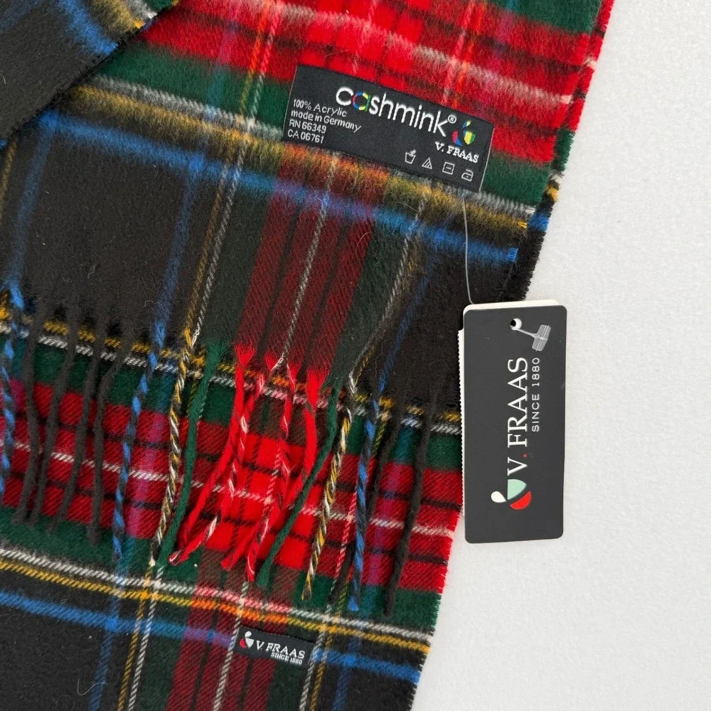 V.‎ Fraas Scarf Unisex OS Black Plaid Cashmink Acrylic Fringe Made in Germany